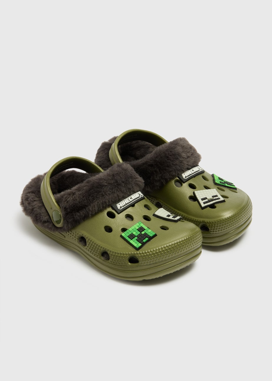 Minecraft Boys Khaki Faux Fur Clogs (Younger 8/9-Older 5/6)