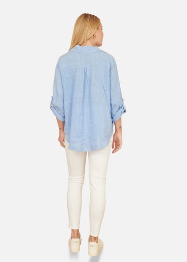 Yumi Blue Washed Linen Relaxed Shirt