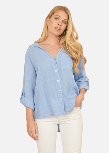 Yumi Blue Washed Linen Relaxed Shirt
