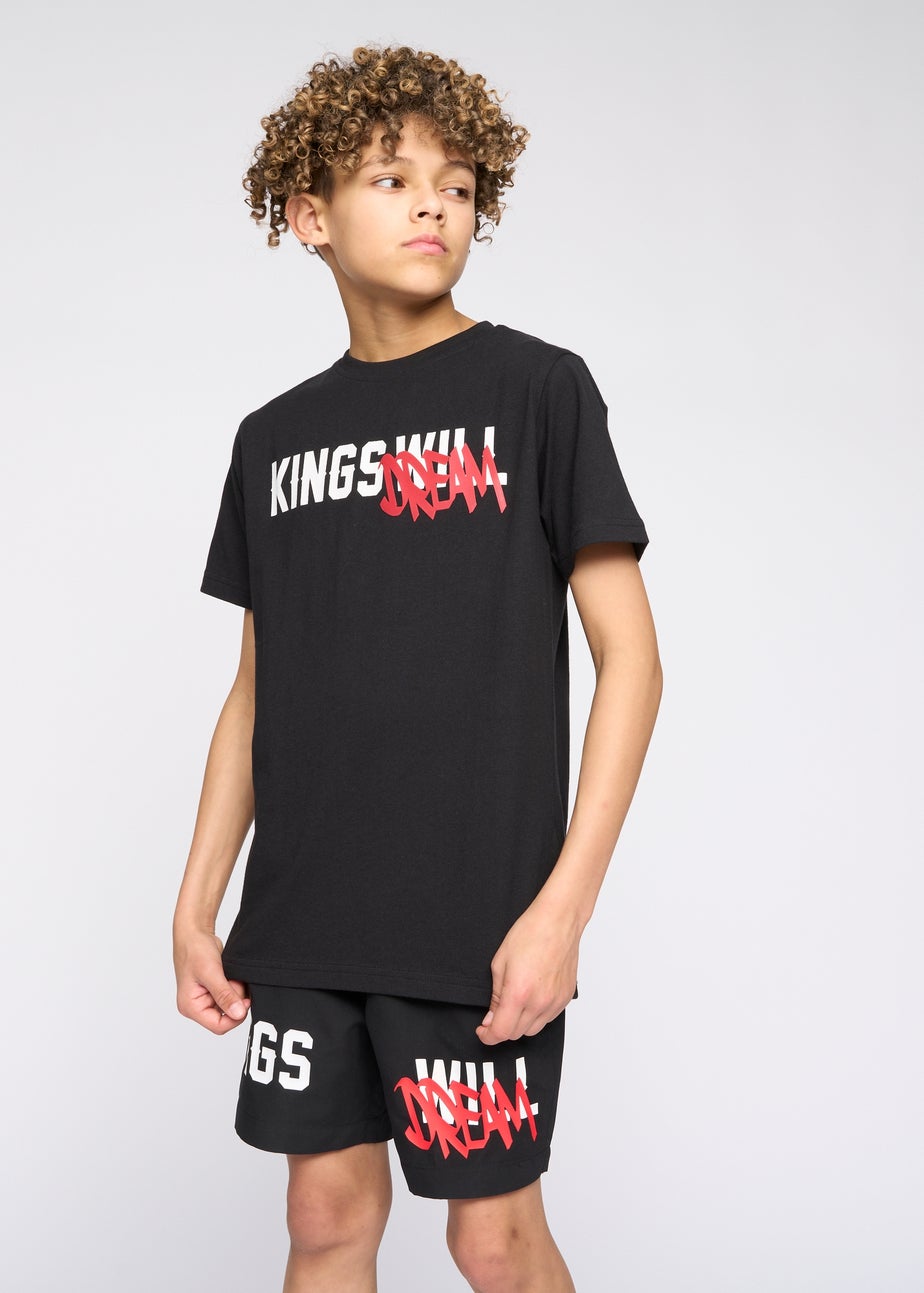 Kings Will Dream Black Tagged Swim Shorts (7-14 yrs)