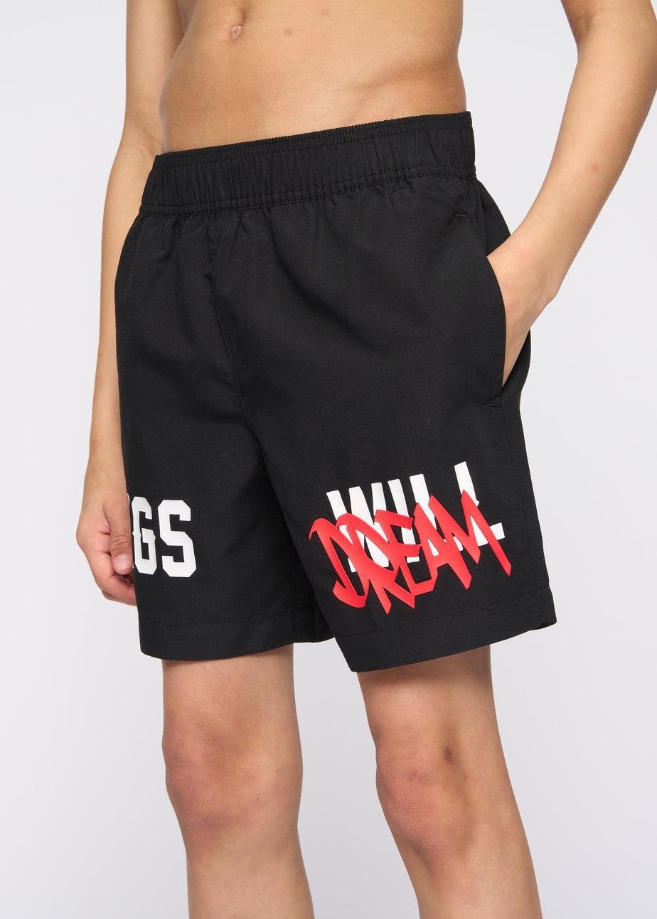 Kings Will Dream Black Tagged Swim Shorts (7-14 yrs)