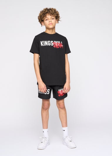Kings Will Dream Black Tagged Swim Shorts (7-14 yrs)