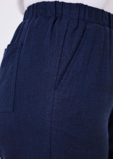Cotton Traders Dark Blue Viscose Linen Blend Crop Trousers