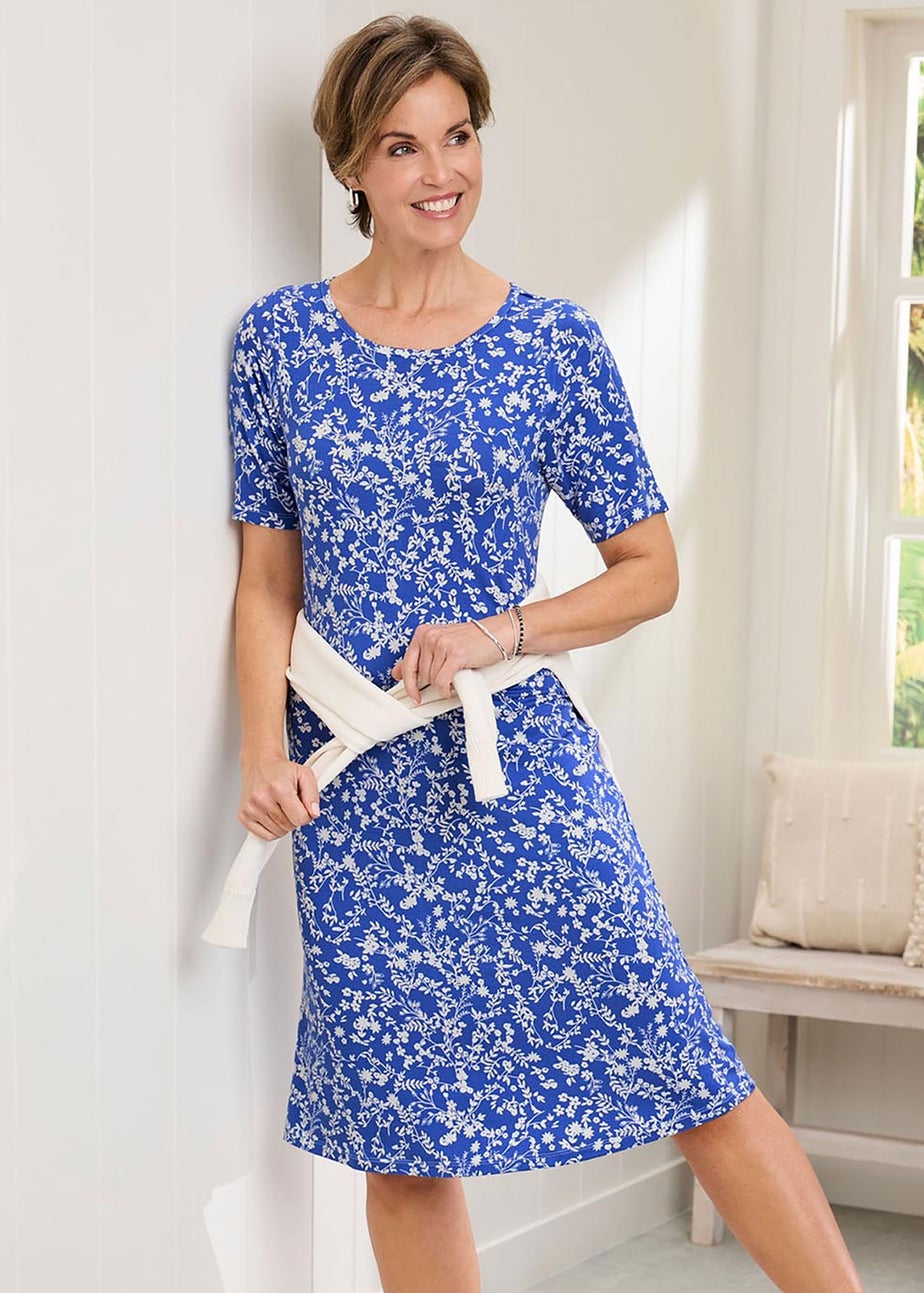 Cotton Traders Indigo Short Printed Jersey Dress