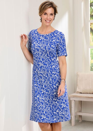Cotton Traders Indigo Short Printed Jersey Dress