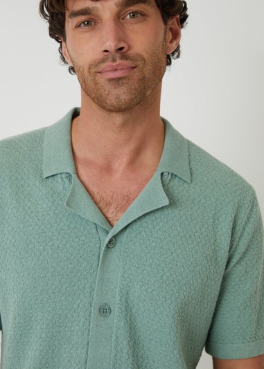 Threadbare Soft Green Textured Revere Collar Knitted Shirt