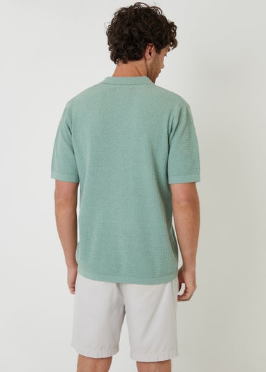 Threadbare Soft Green Textured Revere Collar Knitted Shirt