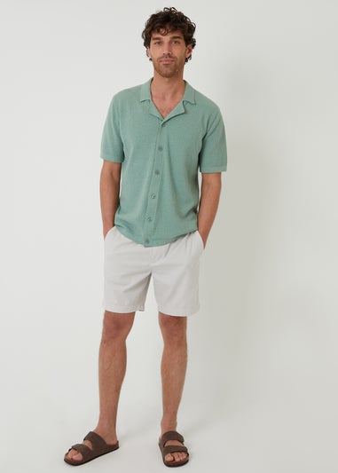 Threadbare Soft Green Textured Revere Collar Knitted Shirt