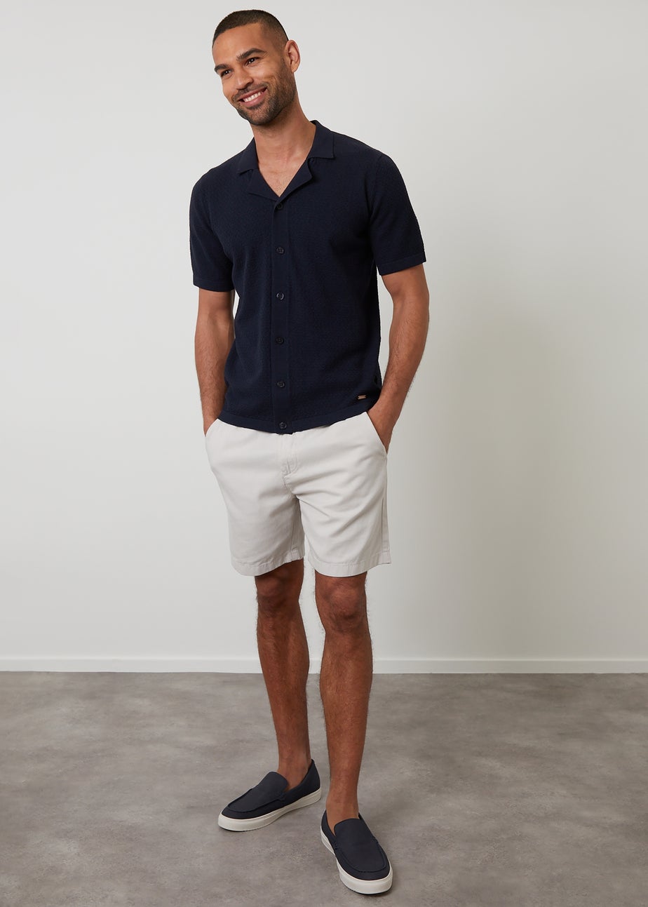 Threadbare Navy Textured Revere Collar Knitted Shirt