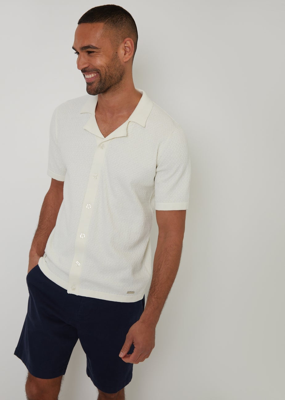 Threadbare Natural Textured Revere Collar Knitted Shirt