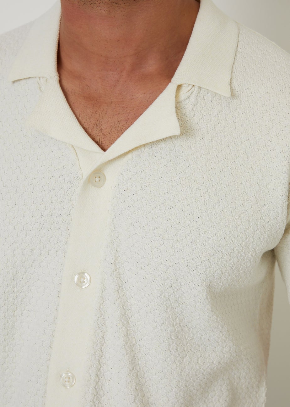 Threadbare Natural Textured Revere Collar Knitted Shirt