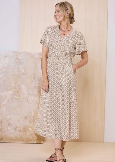 Cotton Traders Mink Printed Maxi Dress