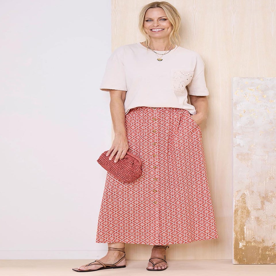 Cotton Traders Orange Mock Button Pull On skirt