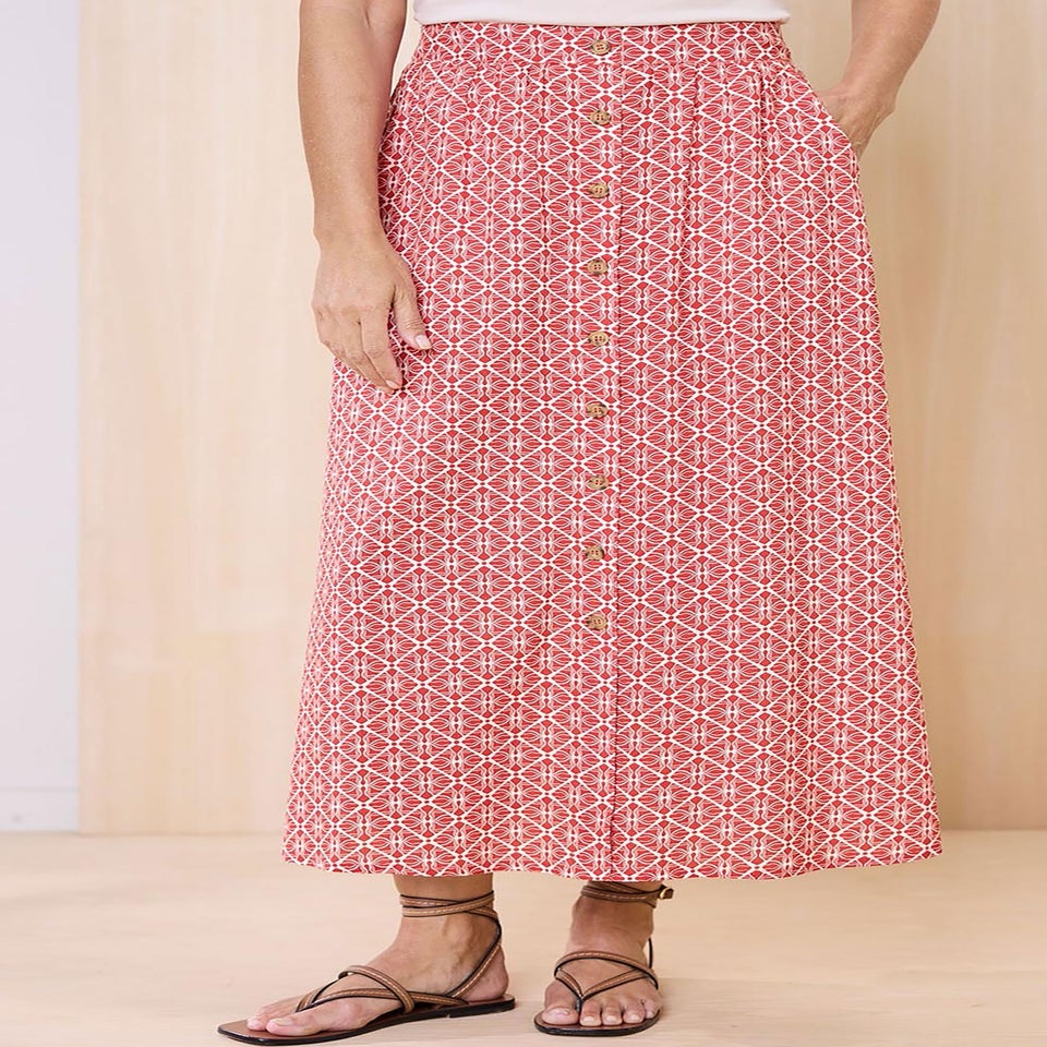 Cotton Traders Orange Mock Button Pull On skirt