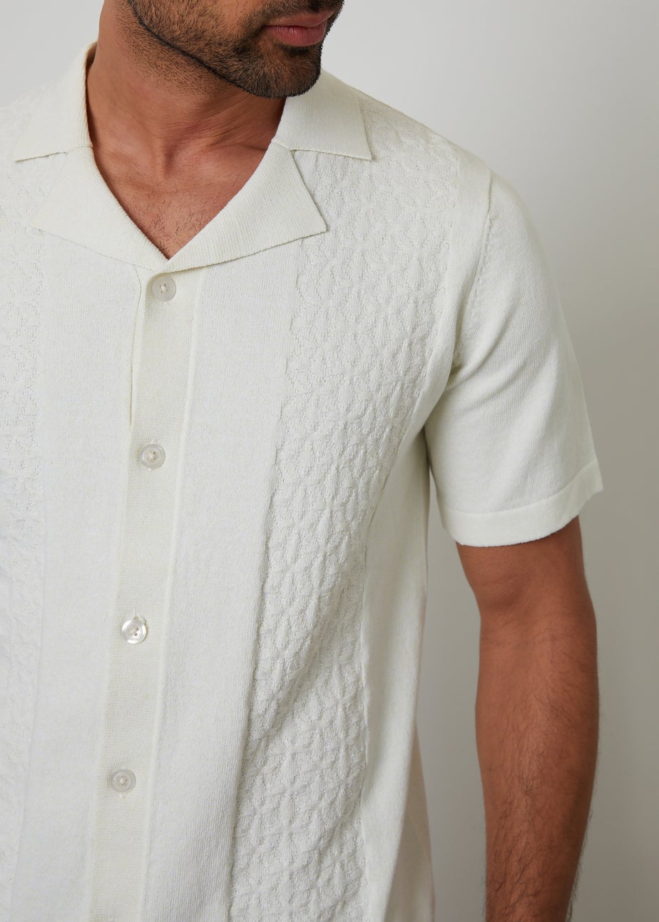 Threadbare Natural Textured Panel Revere Collar Knitted Shirt