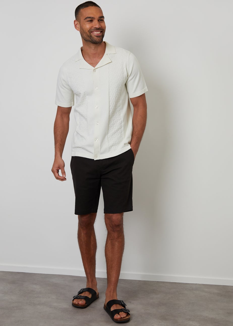 Threadbare Natural Textured Panel Revere Collar Knitted Shirt