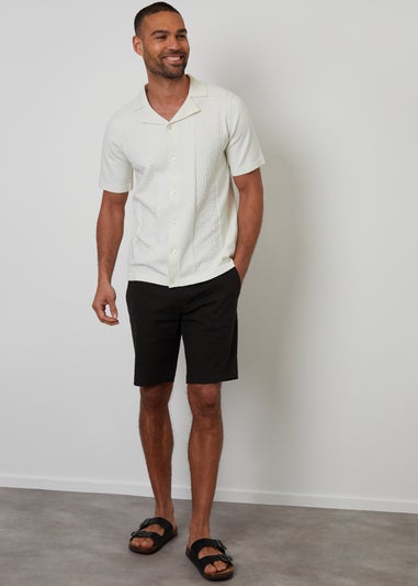 Threadbare Natural Textured Panel Revere Collar Knitted Shirt