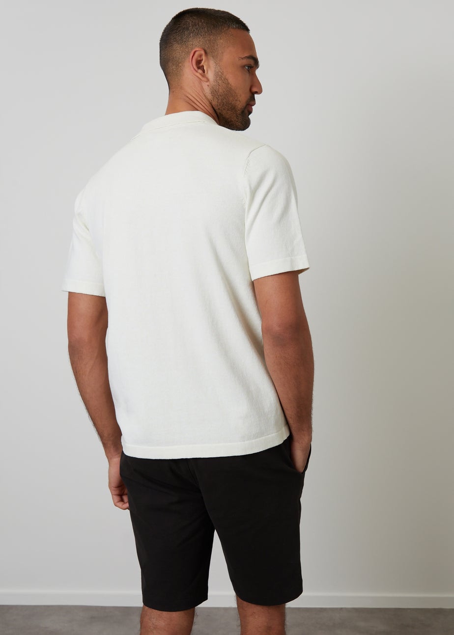 Threadbare Natural Textured Panel Revere Collar Knitted Shirt