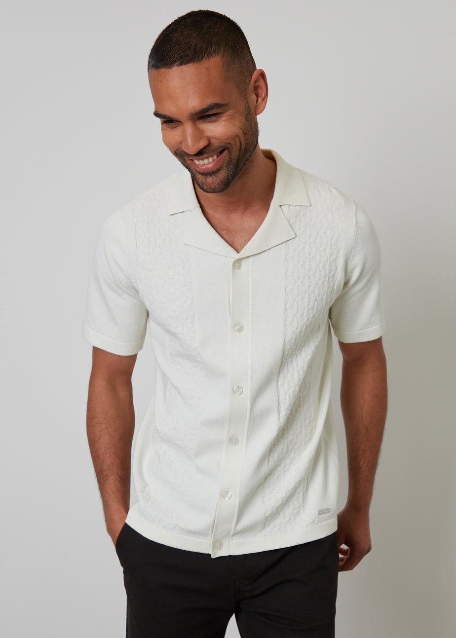 Threadbare Natural Textured Panel Revere Collar Knitted Shirt