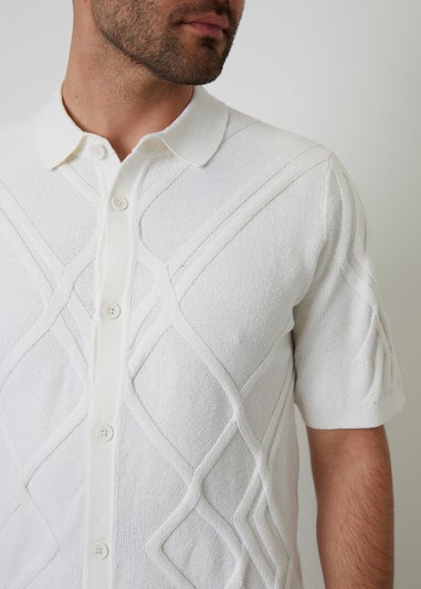 Threadbare Natural Textured Button Through Knitted Polo Shirt