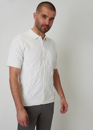 Threadbare Natural Textured Button Through Knitted Polo Shirt