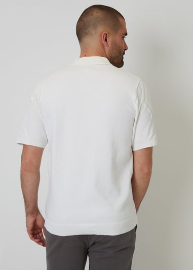 Threadbare Natural Textured Button Through Knitted Polo Shirt