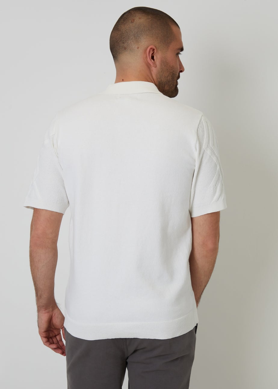 Threadbare Natural Textured Button Through Knitted Polo Shirt