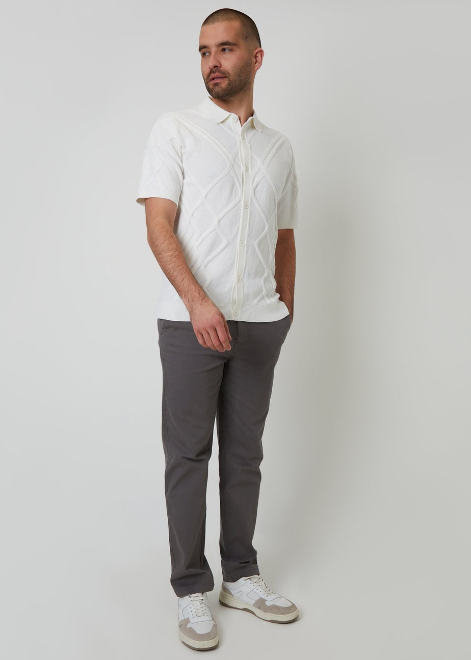 Threadbare Natural Textured Button Through Knitted Polo Shirt
