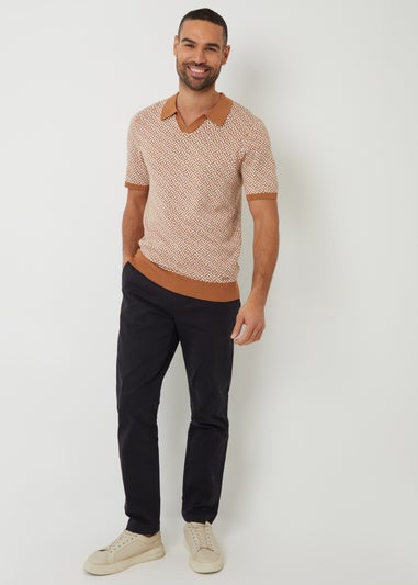 Threadbare Stone Jacquard Geo Trophy Neck Knitted Polo