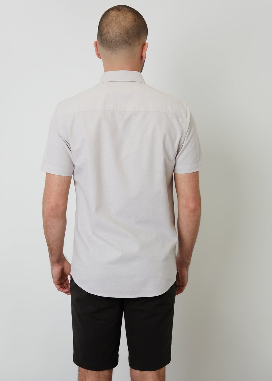 Threadbare Stone Oxford Cotton Slim Fit Short Sleeve Shirt