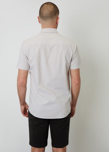 Threadbare Stone Oxford Cotton Slim Fit Short Sleeve Shirt