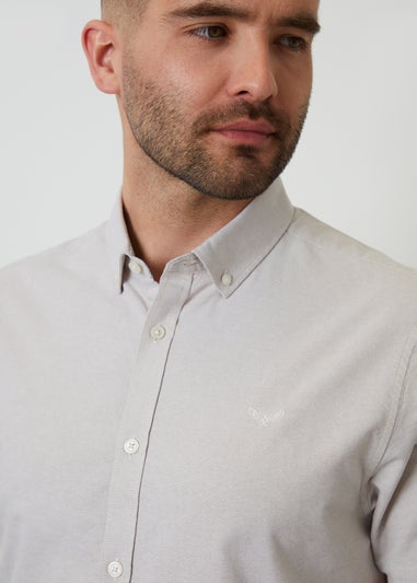 Threadbare Stone Oxford Cotton Slim Fit Short Sleeve Shirt