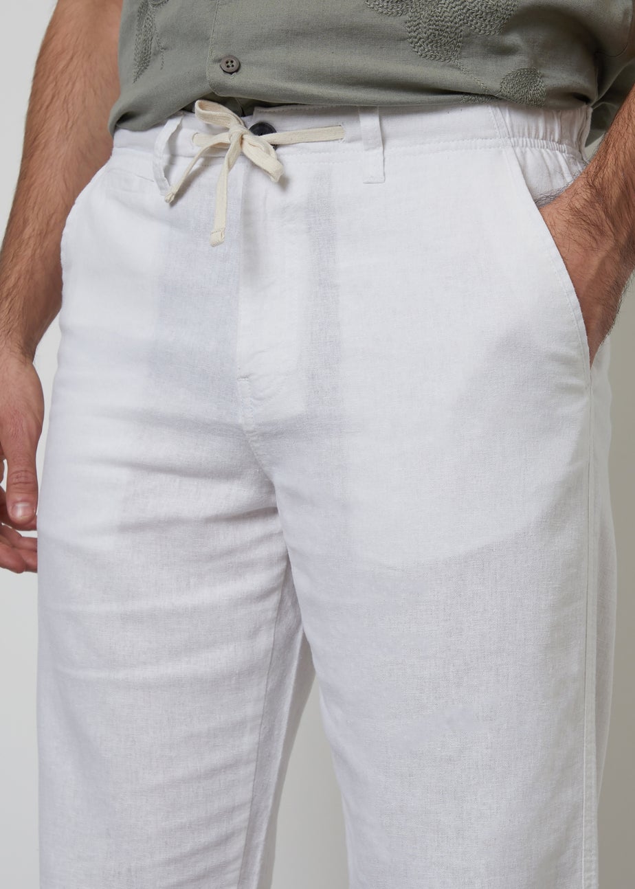 Threadbare White Annual Linen Blend Casual Trousers