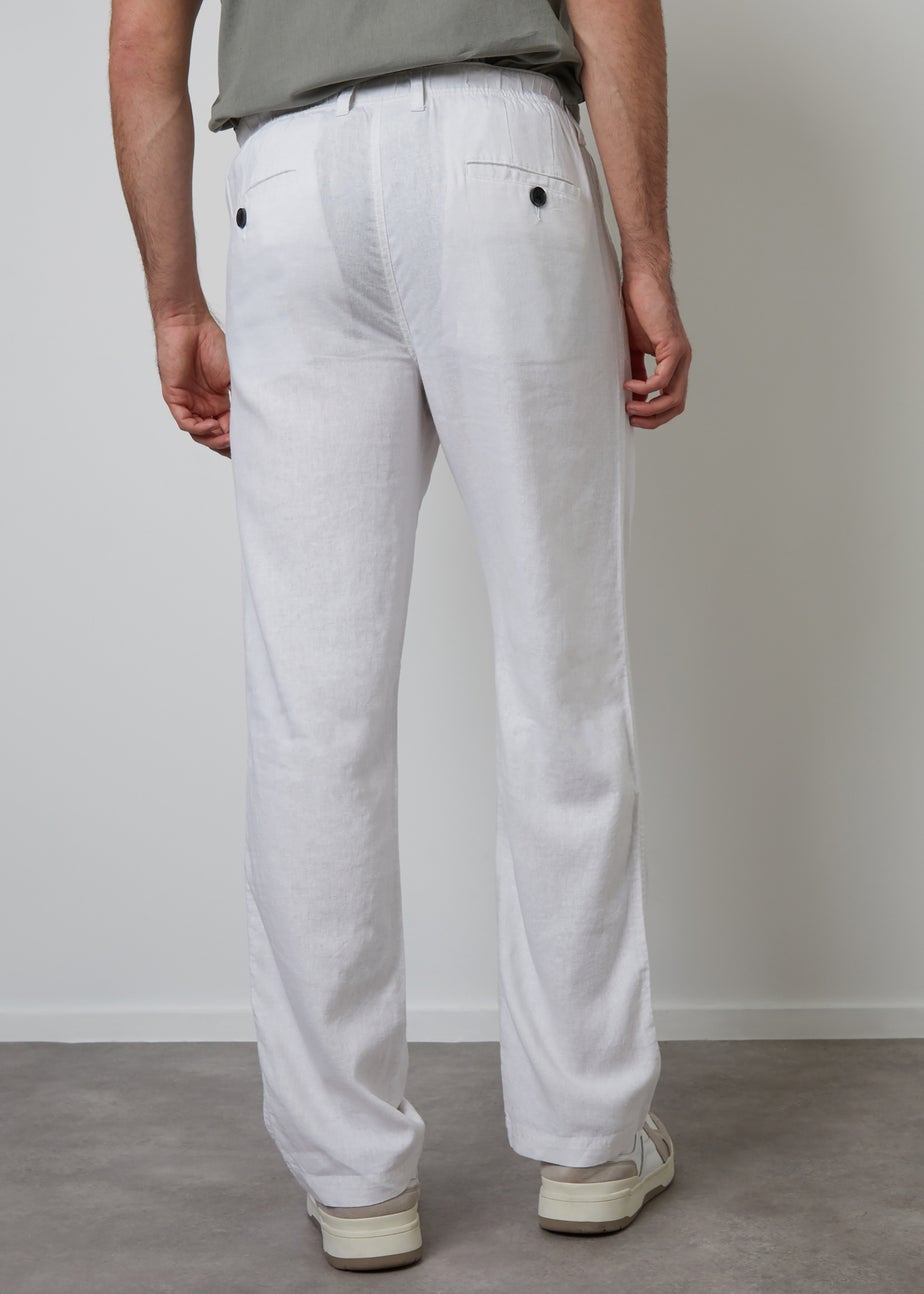 Threadbare White Annual Linen Blend Casual Trousers