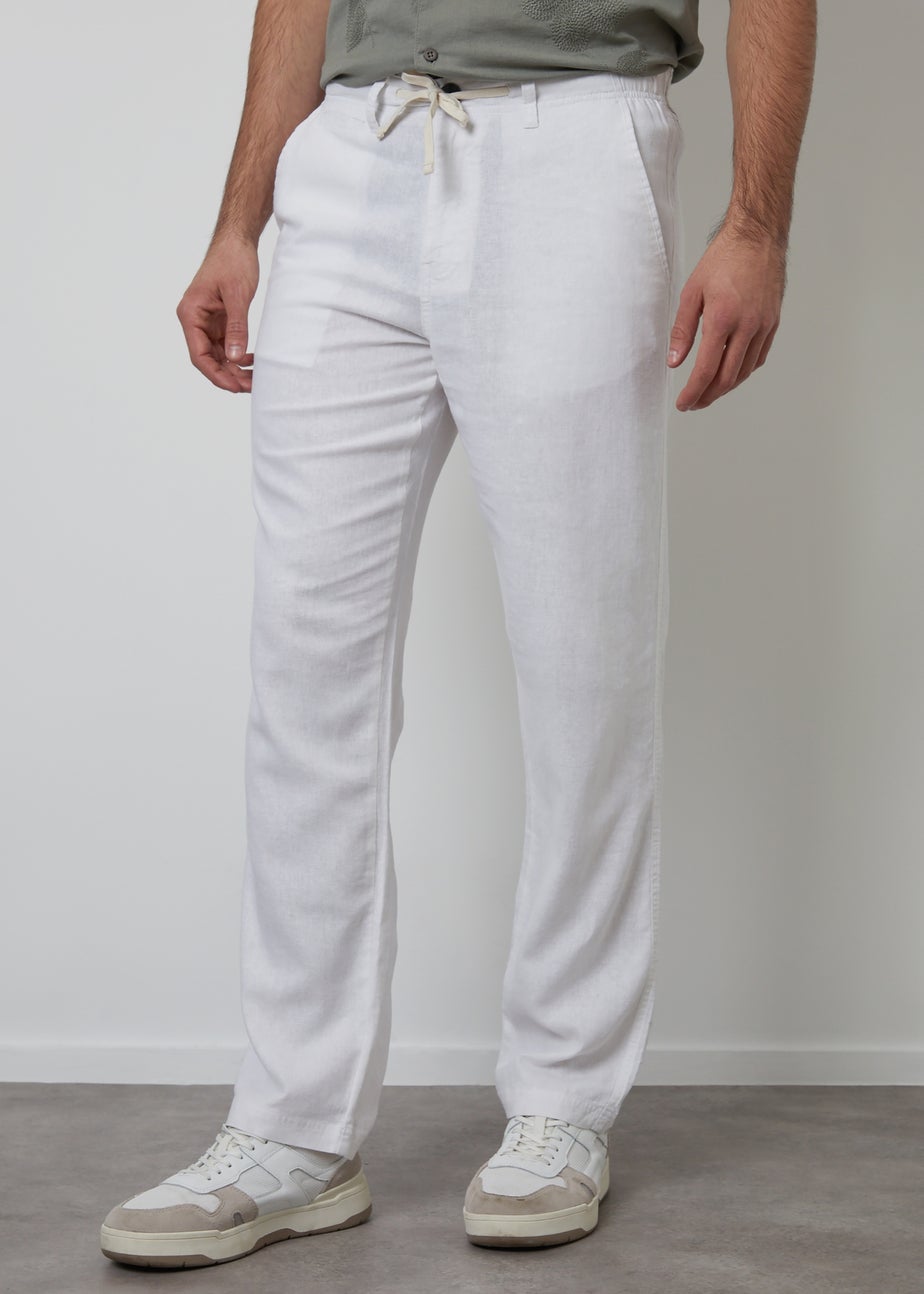 Threadbare White Annual Linen Blend Casual Trousers