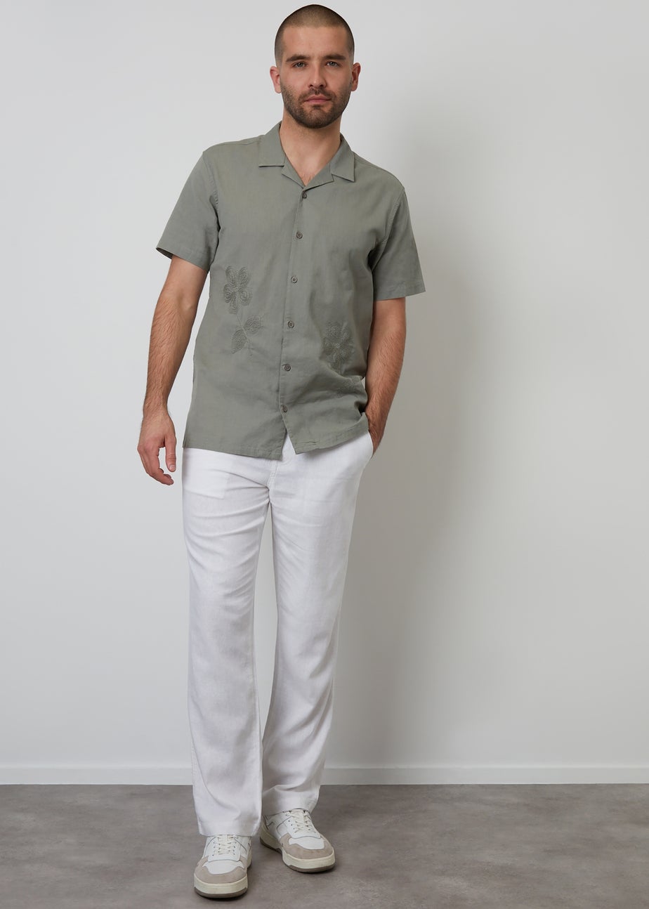 Threadbare White Annual Linen Blend Casual Trousers