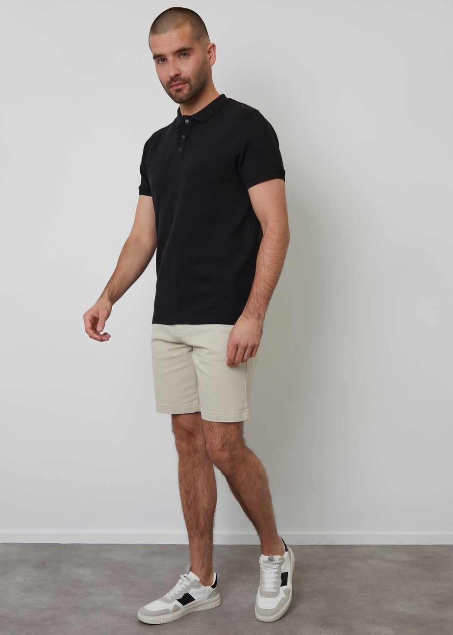 Threadbare Black Ottoman Rib Textured Cotton Polo Shirt