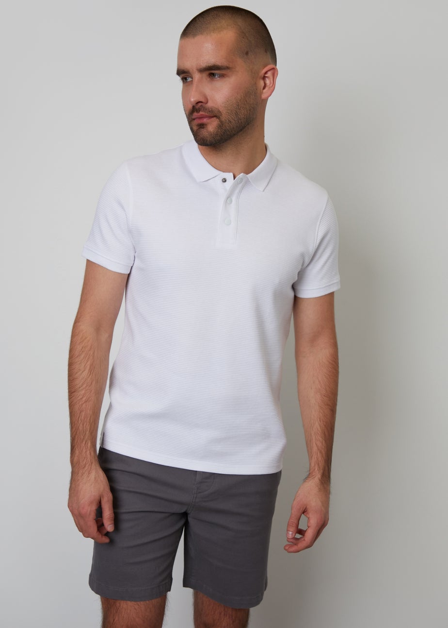 Threadbare White Ottoman Rib Textured Cotton Polo Shirt