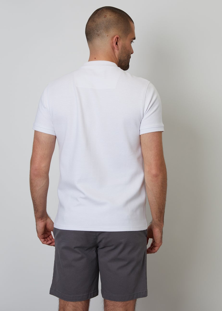 Threadbare White Ottoman Rib Textured Cotton Polo Shirt
