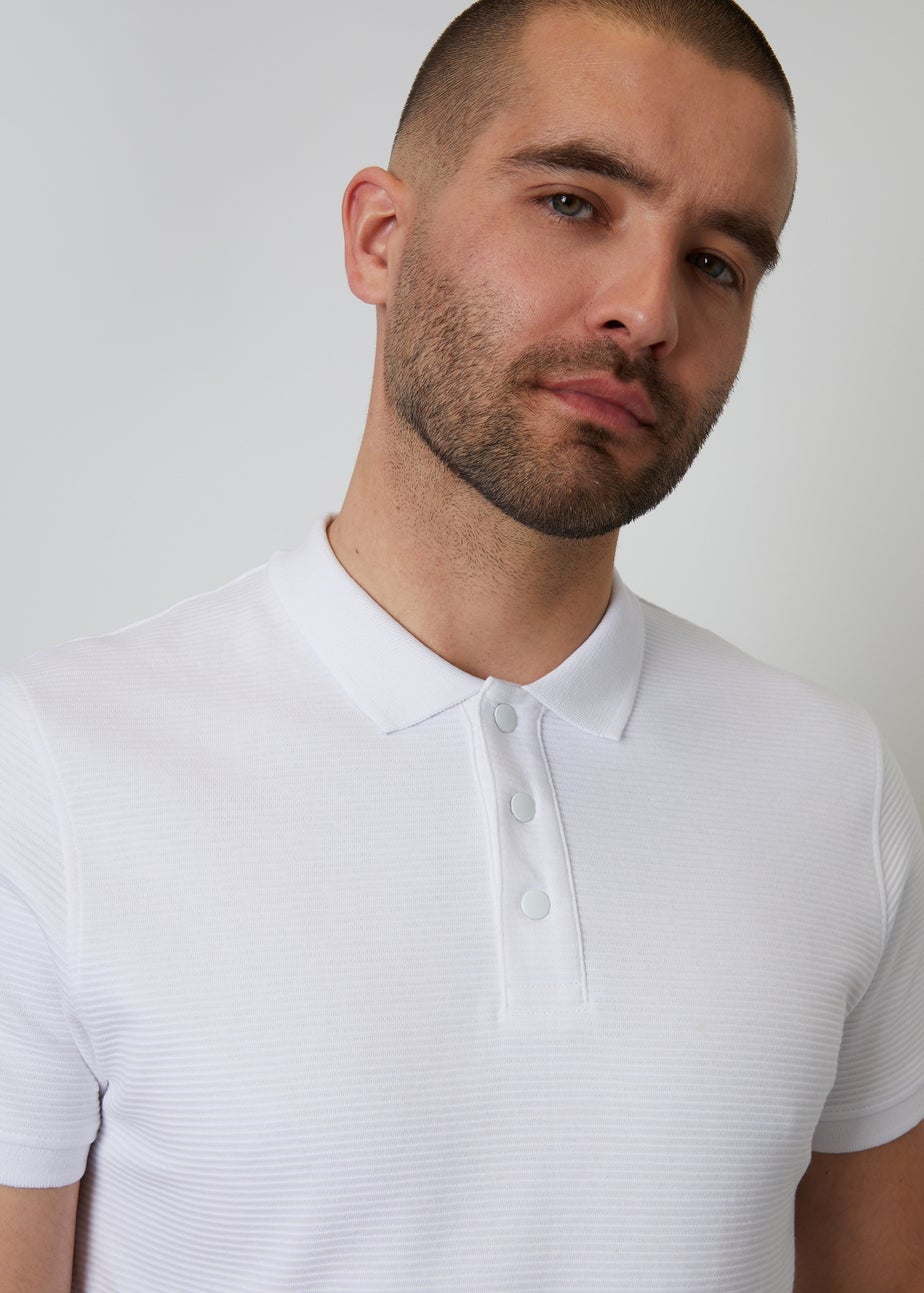 Threadbare White Ottoman Rib Textured Cotton Polo Shirt