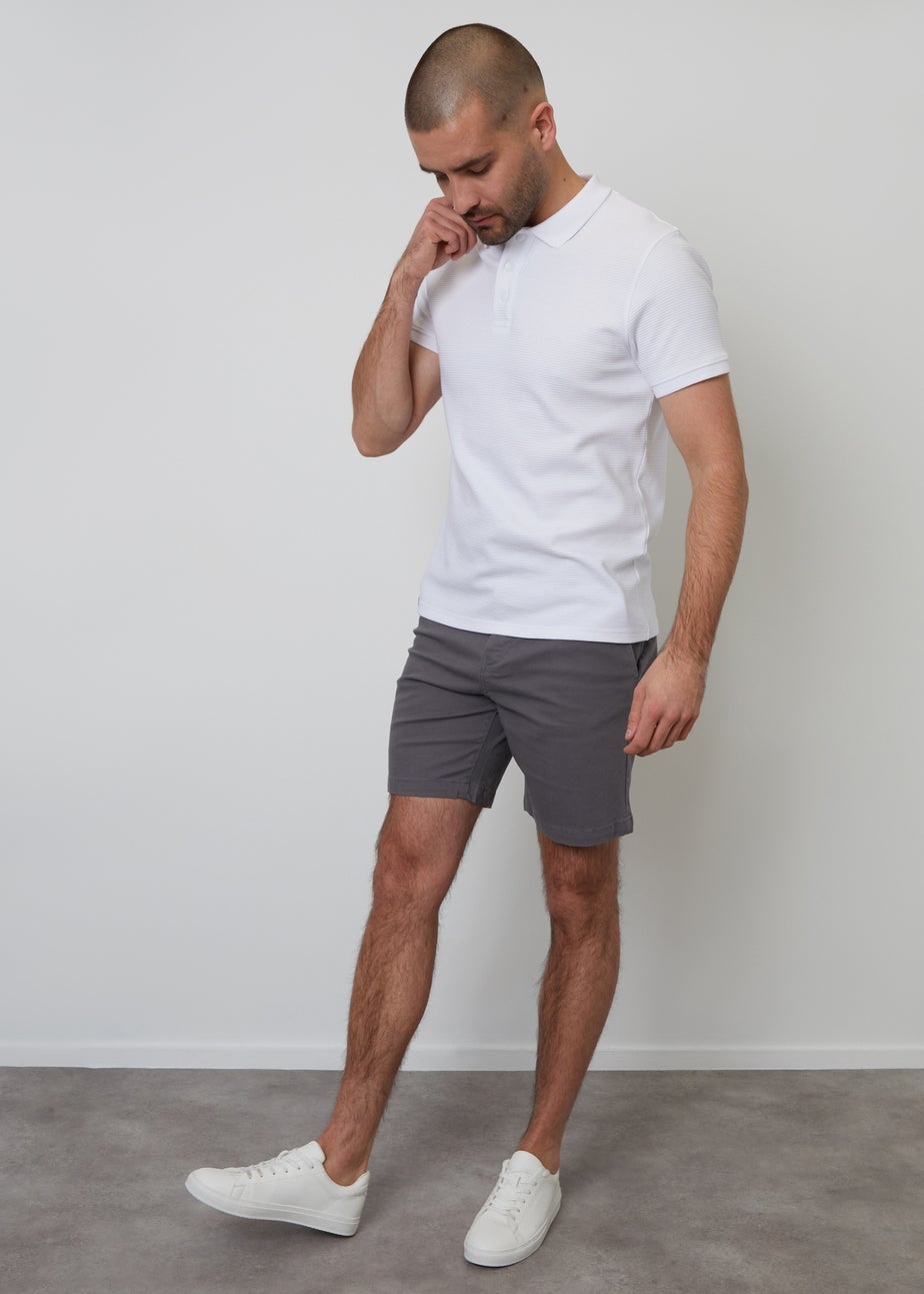 Threadbare White Ottoman Rib Textured Cotton Polo Shirt