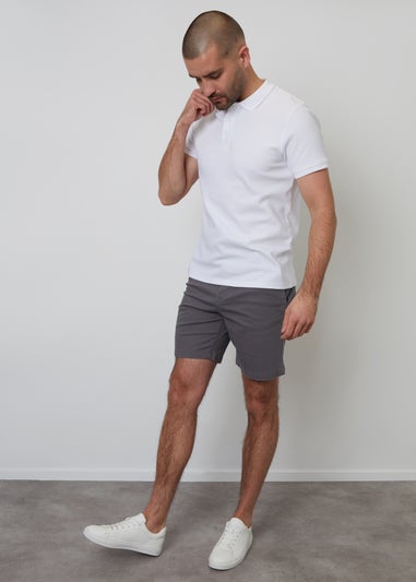 Threadbare White Ottoman Rib Textured Cotton Polo Shirt