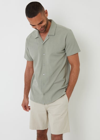 Threadbare Soft Green Cotton Pique Revere Collar Short Sleeve Shirt