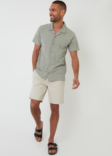 Threadbare Soft Green Cotton Pique Revere Collar Short Sleeve Shirt
