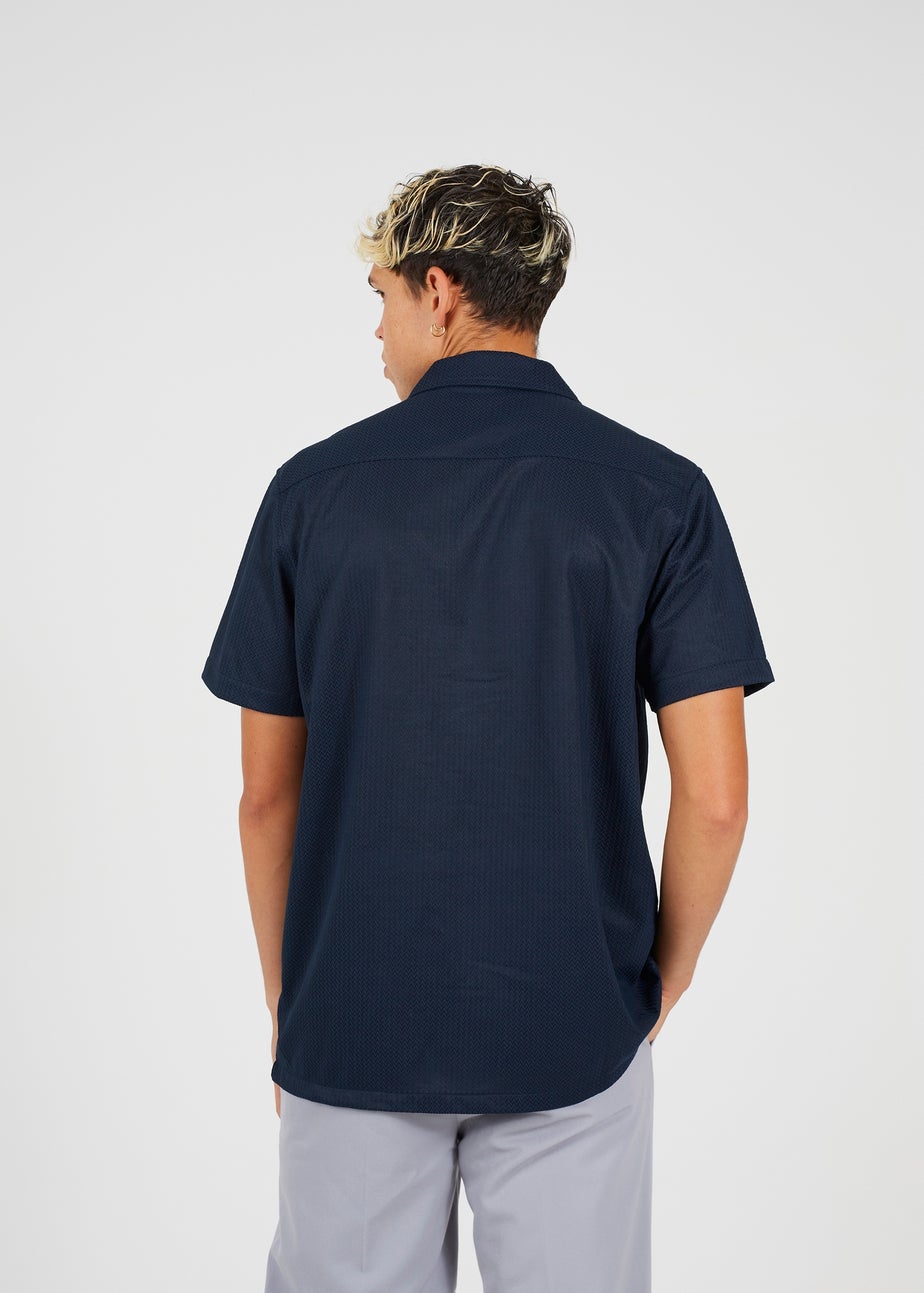 Brave Soul Navy Revere Collar Short Sleeve Shirt