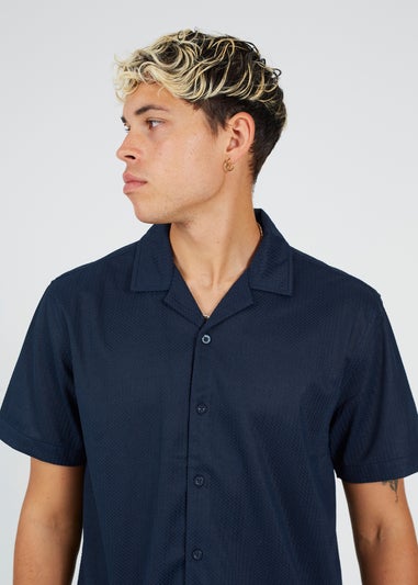 Brave Soul Navy Revere Collar Short Sleeve Shirt