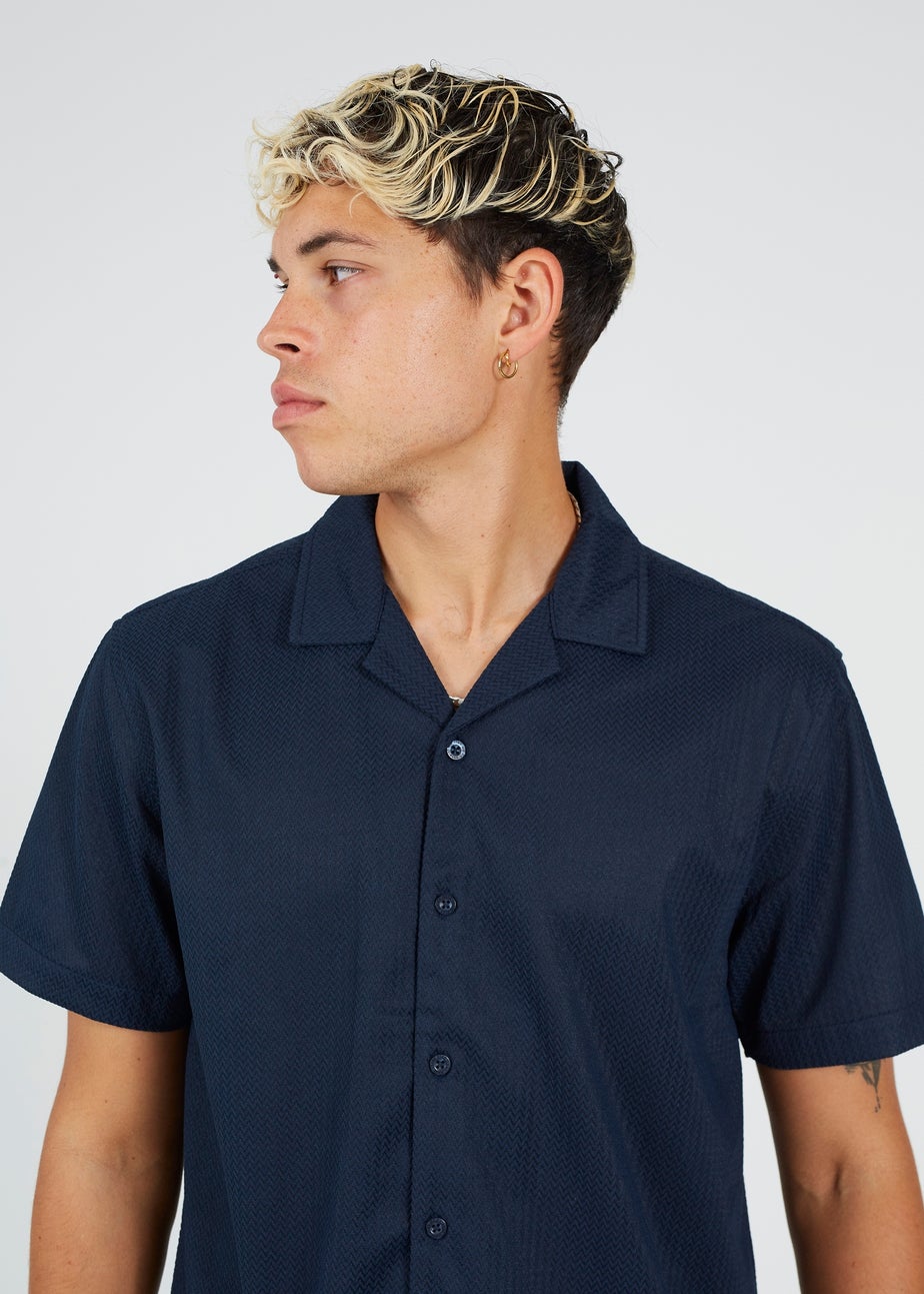 Brave Soul Navy Revere Collar Short Sleeve Shirt