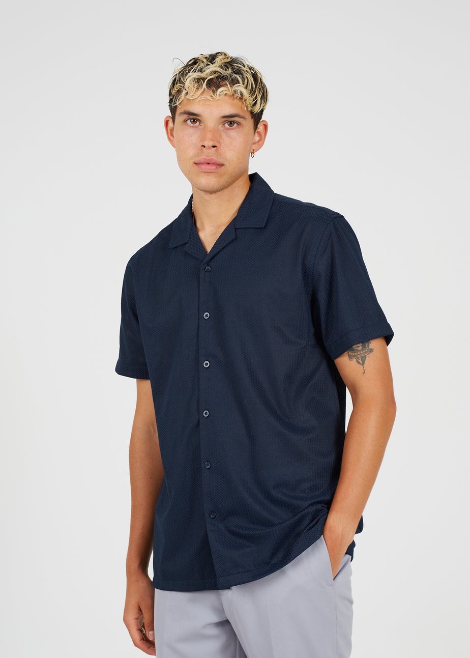 Brave Soul Navy Revere Collar Short Sleeve Shirt