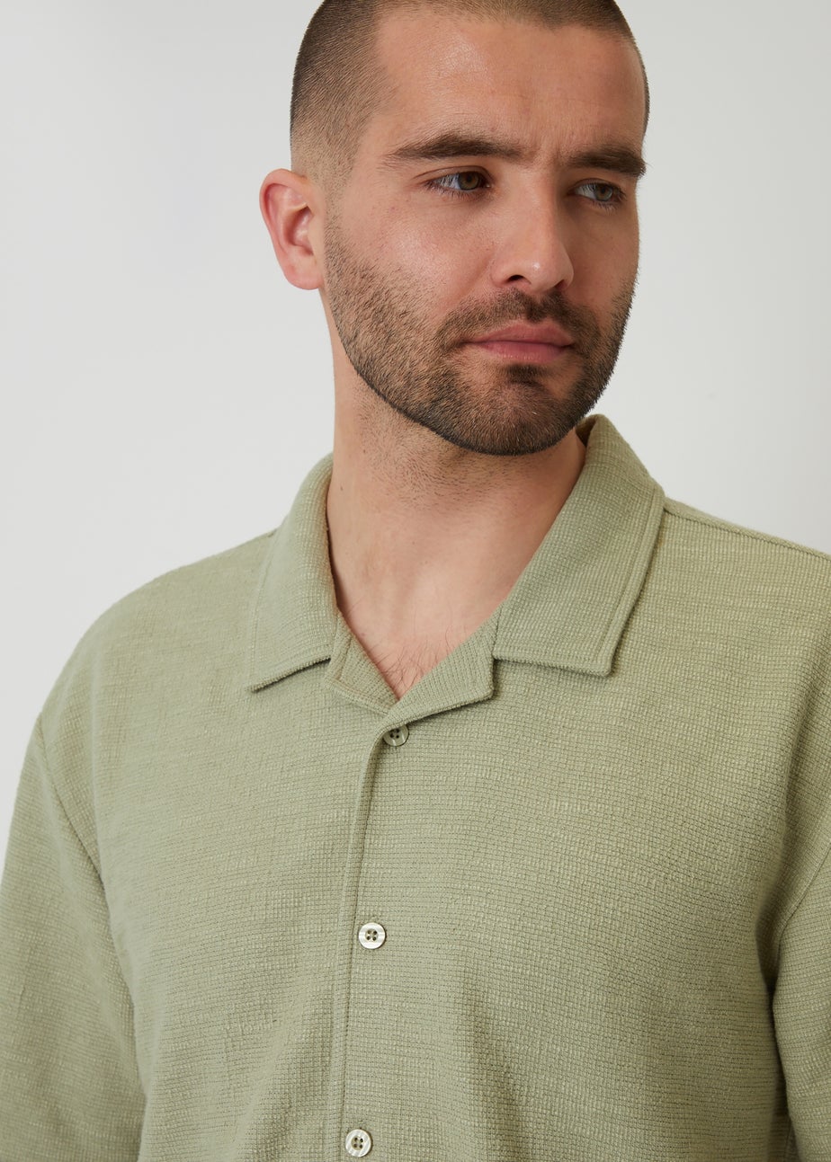 Threadbare Soft Green Antti Textured Revere Collar Short Sleeve Shirt
