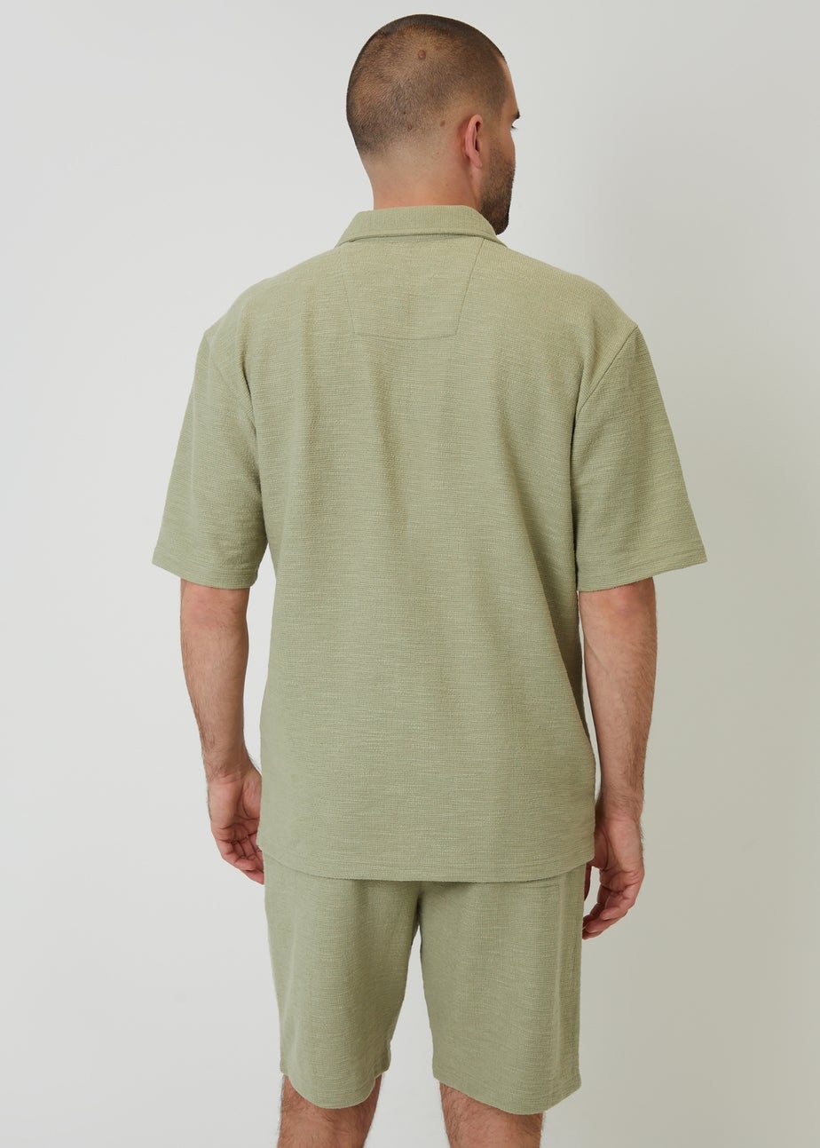 Threadbare Soft Green Antti Textured Revere Collar Short Sleeve Shirt